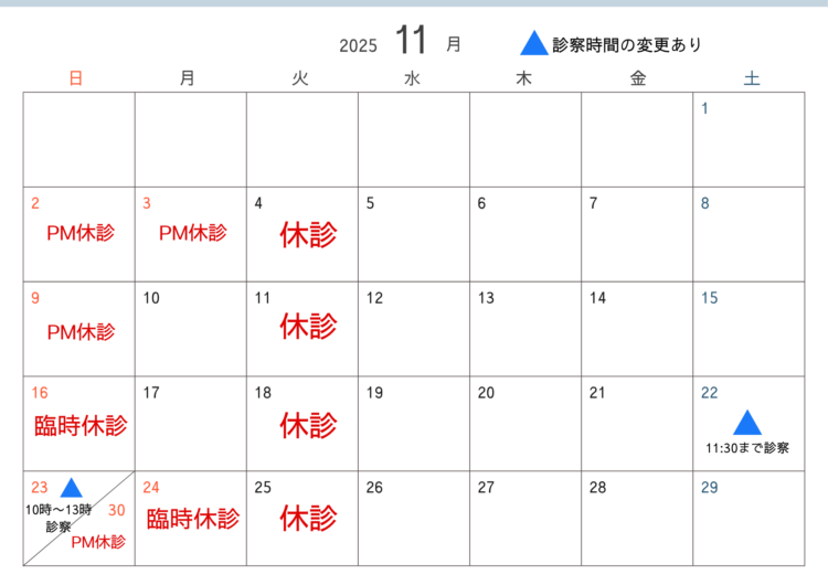 11月臨時休診のお知らせ